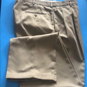 Khaki Pleated Slacks 38x34 Stafford cuffed hem